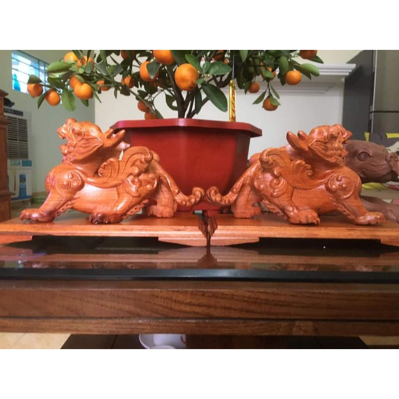 Cặp tỳ hưu phong thủy gỗ hương 20cm
