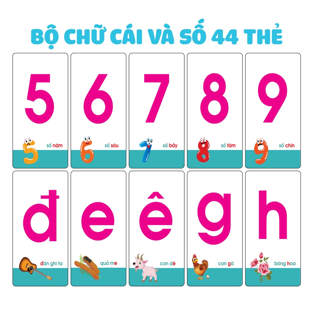 Bộ 44 Thẻ Học Nhận Biết Chữ Cái Và Số Đếm. Flash card cho bé học. Loại to