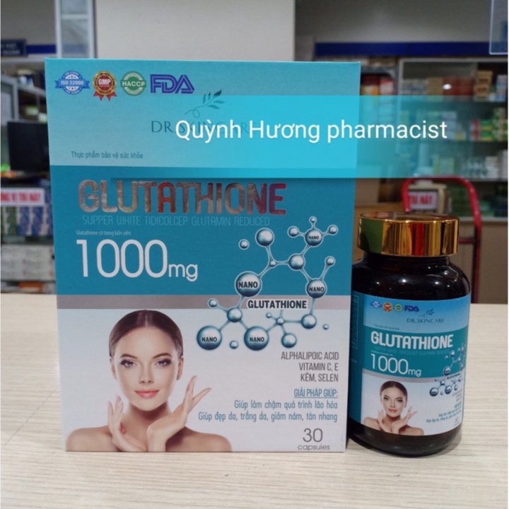 Viên uống GLUTATHIONE 1000mg hộp 30 viên giúp làm chậm quá trình lão hóa.