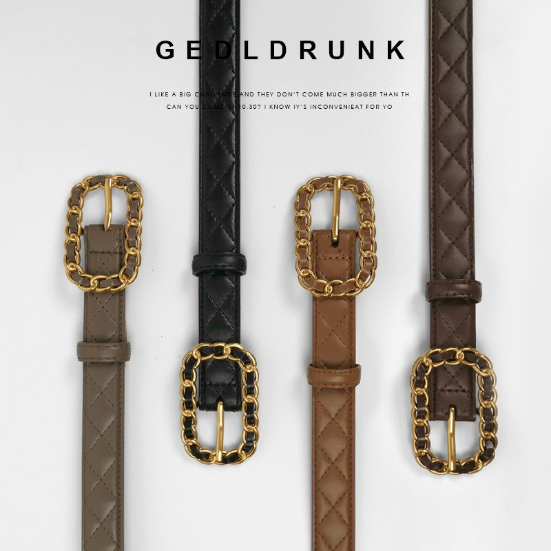 THẮT LƯNG DÂY NỊT NỮ chất da PU cao cấp bản 2.3cm mặt khóa xích vàng