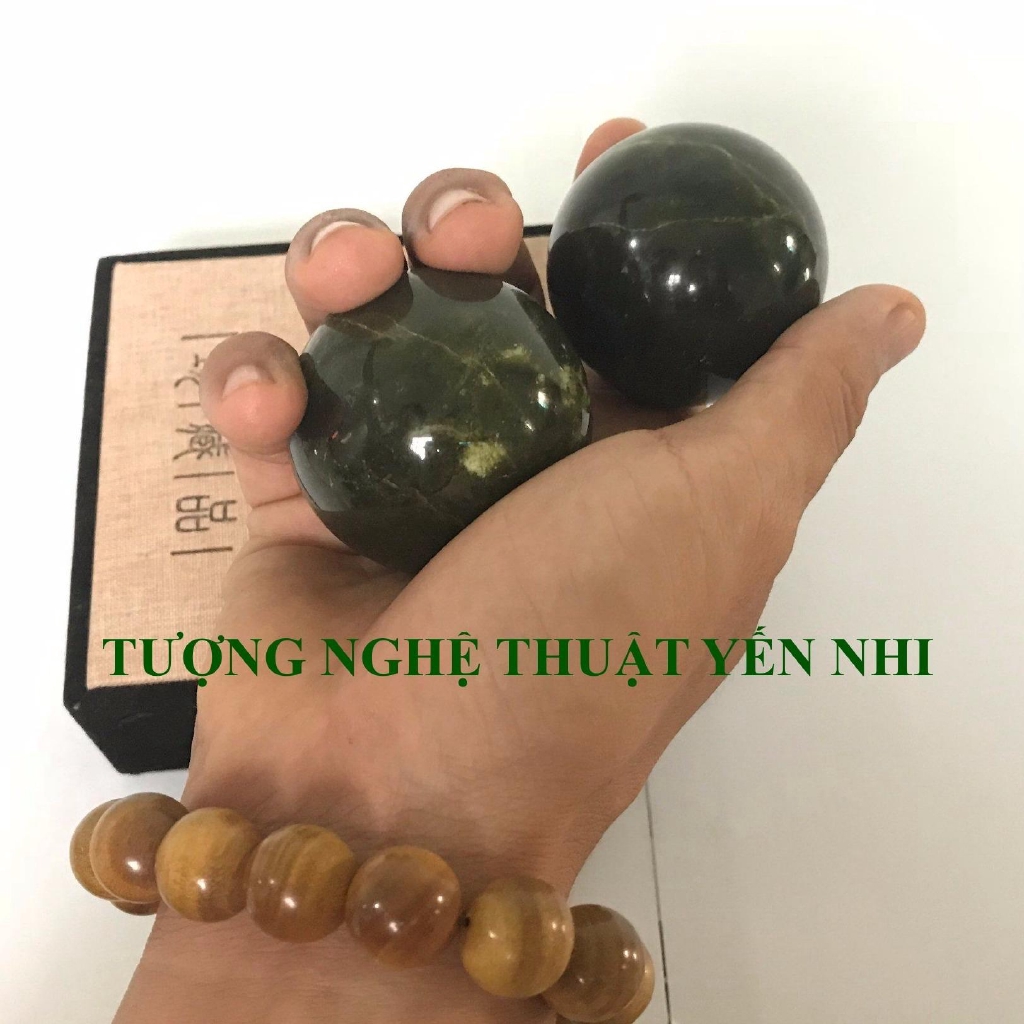 Bi đá lăn tay-Bảo kiện cầu ngọc Hàn Quốc (thiên nhiên 100%-Màu xanh đen) size 4.5cm