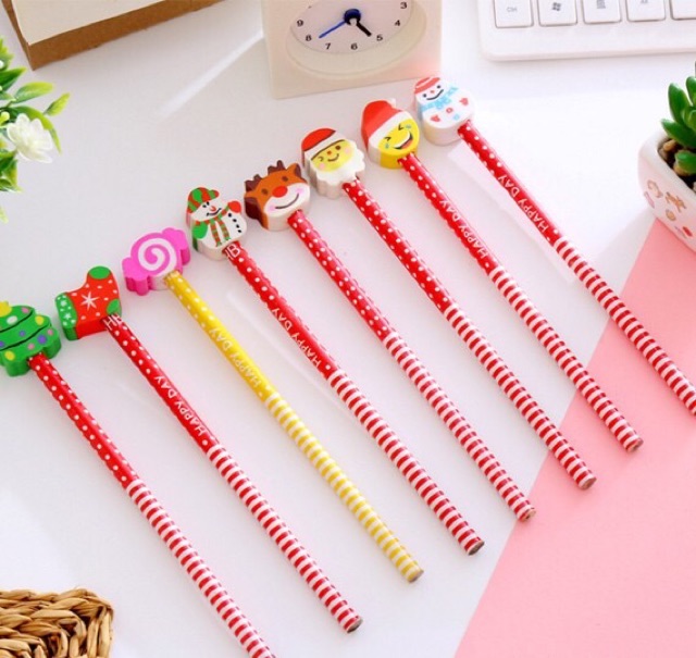Bút chì gỗ đầu tẩy hình noel