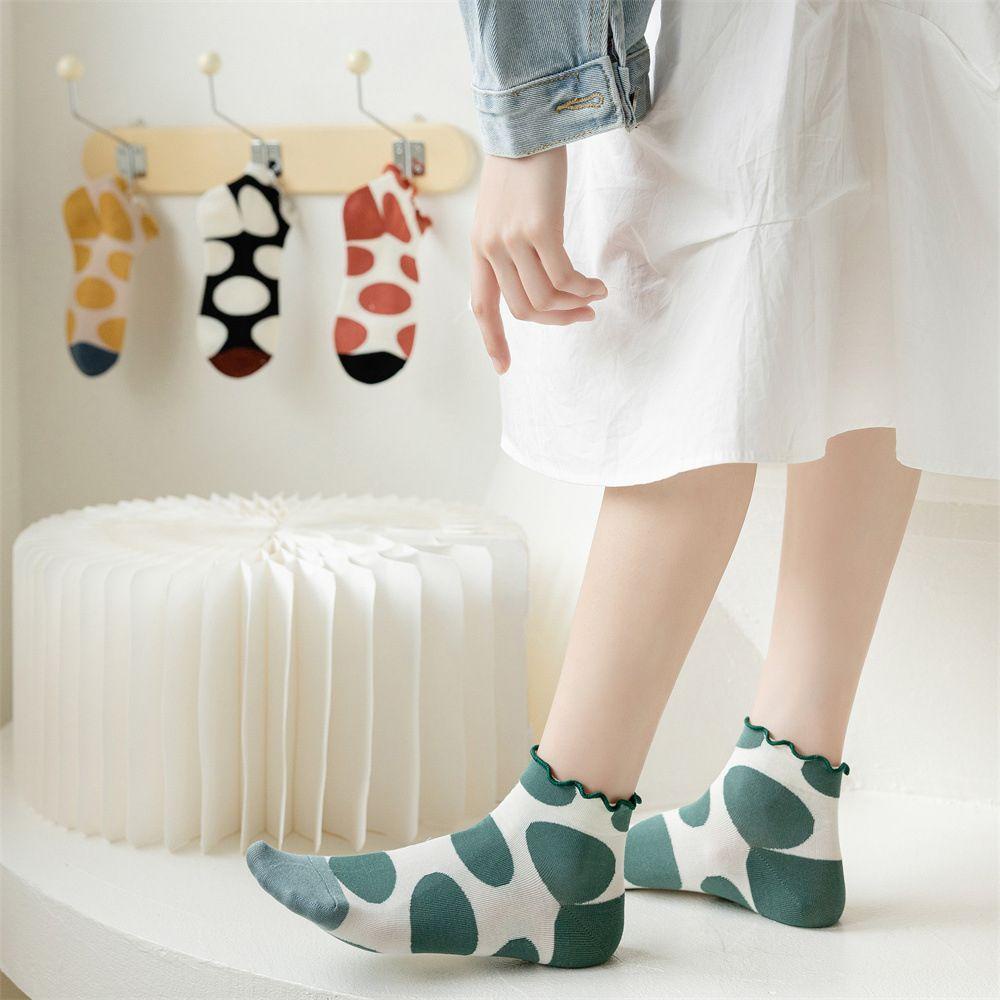 Vớ Cotton Cổ Ngắn Thoáng Khí Phối Họa Tiết Chấm Bi Phong Cách Harajuku 1 Cho Nữ