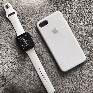 Set White Ốp iPhone và Dây Apple Watch Silicone