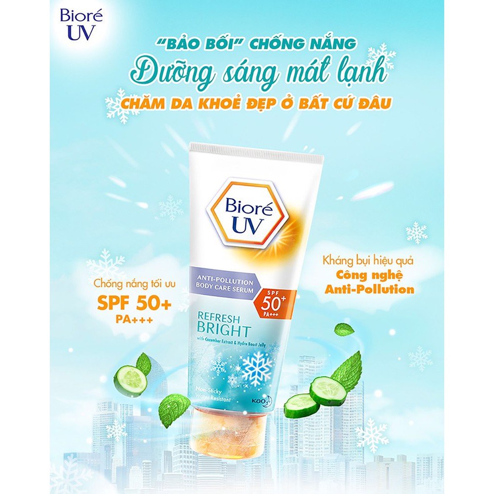 Kem Chống Nắng Body Mịn Da Dưỡng Thể Bioré Kháng Bụi, Sáng Mịn Mát Lạnh SPF 50+/PA+++ 150ml