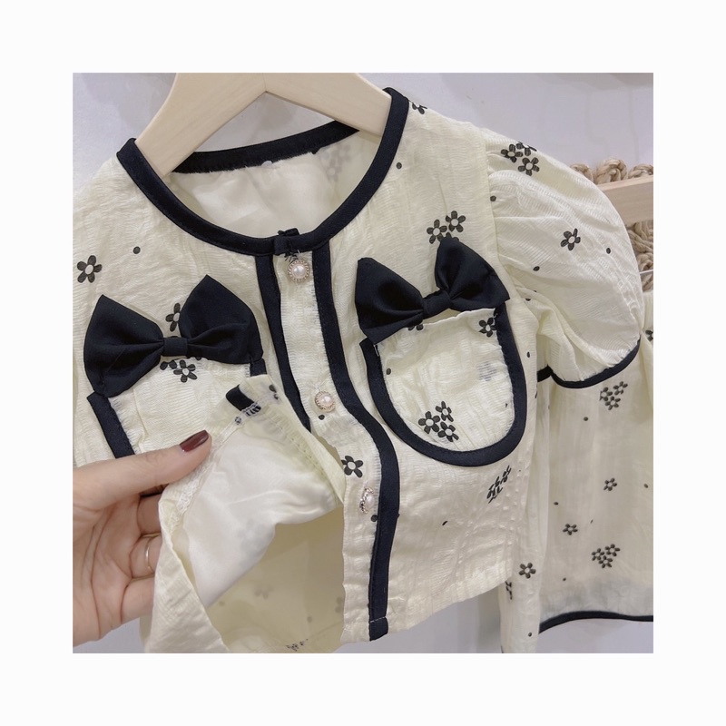 Sét váy thiết kế chạy viền cổ đen sang chảnh cho bé gái từ 10-24kg💋