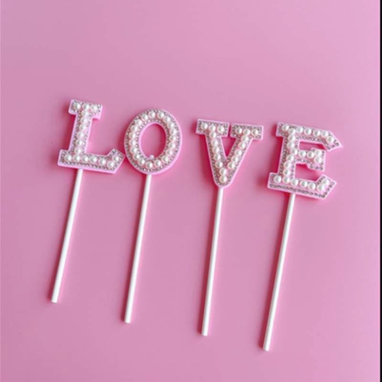 trang trí bánh kem [FREESHIP❤️] set 4 que cắm LOVE