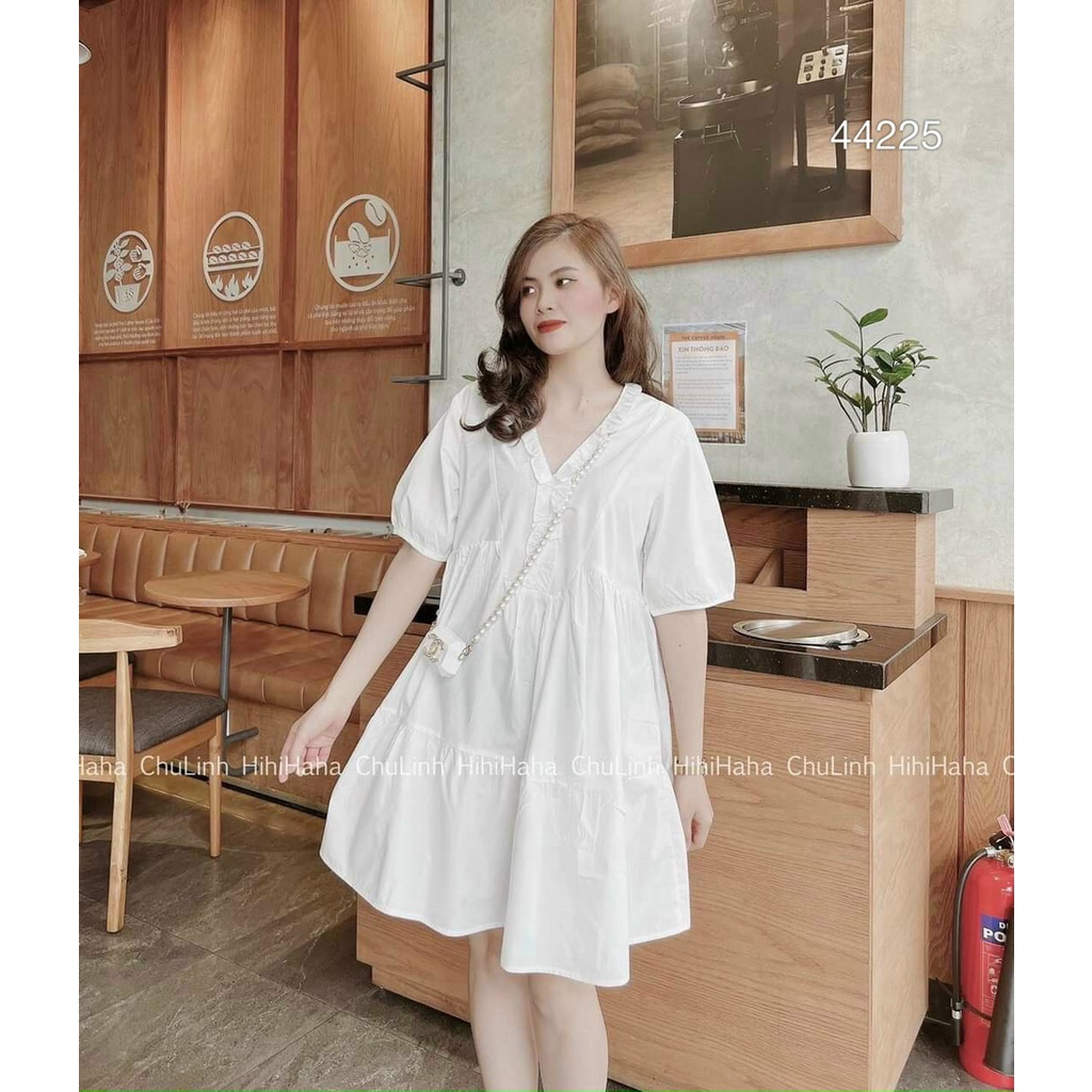 đầm baby cổ V tay ngắn