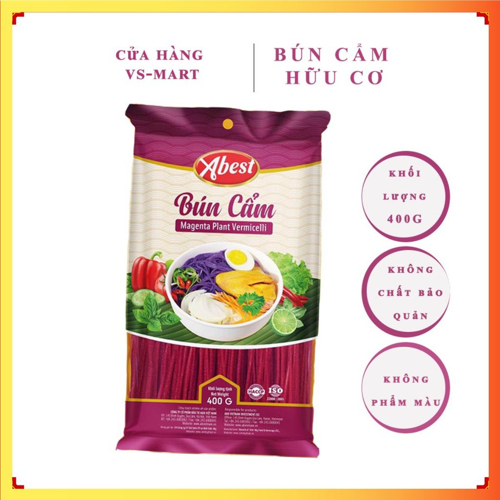 Bún cẩm khô  ABEST gói 400G /Bún tươi Hữu cơ/Không phụ gia thực phẩm/không chất bảo quản