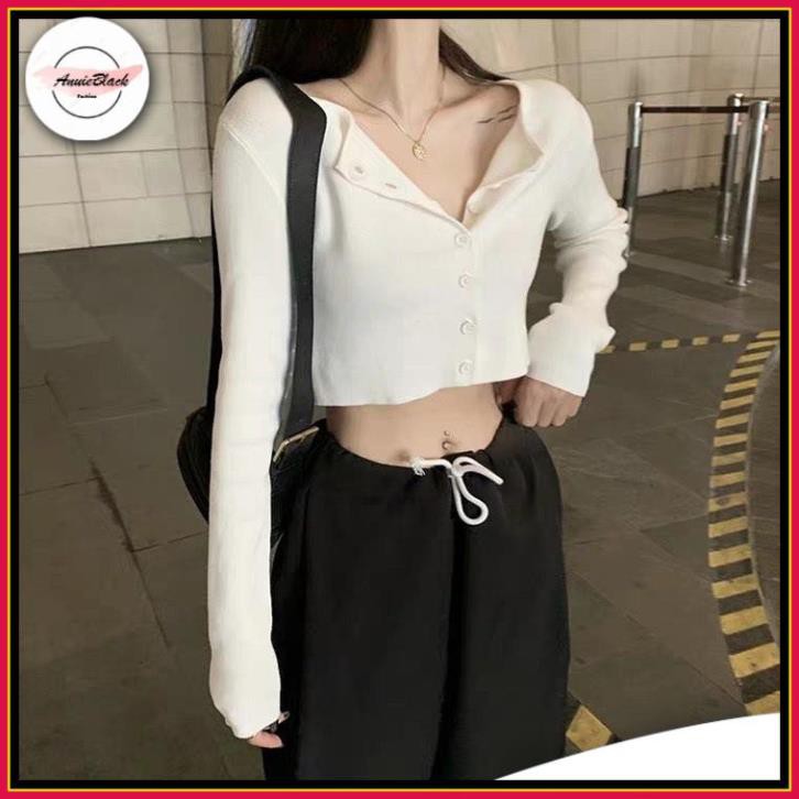 [Mã  ANUI20 hoàn 20k xu đơn 0đ] Áo Cardigan Dáng Lửng Dài Tay 🦋 Áo Croptop Thun Xước Cúc Ngực 4 Màu 🦋 AB