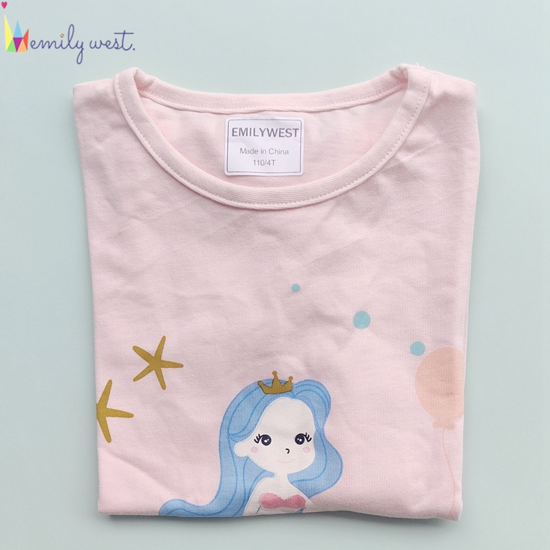 Áo Thun Cotton Cổ Tròn Tay Ngắn In Hoạt Hình Dành Cho Bé Gái