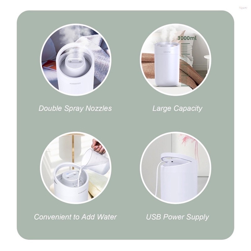 Máy Phun Sương Tạo Độ Ẩm Không Khí 3l Cỡ Lớn Kèm Hai Vòi Phun Tiện Dụng Cho Văn Phòng / Xe Hơi