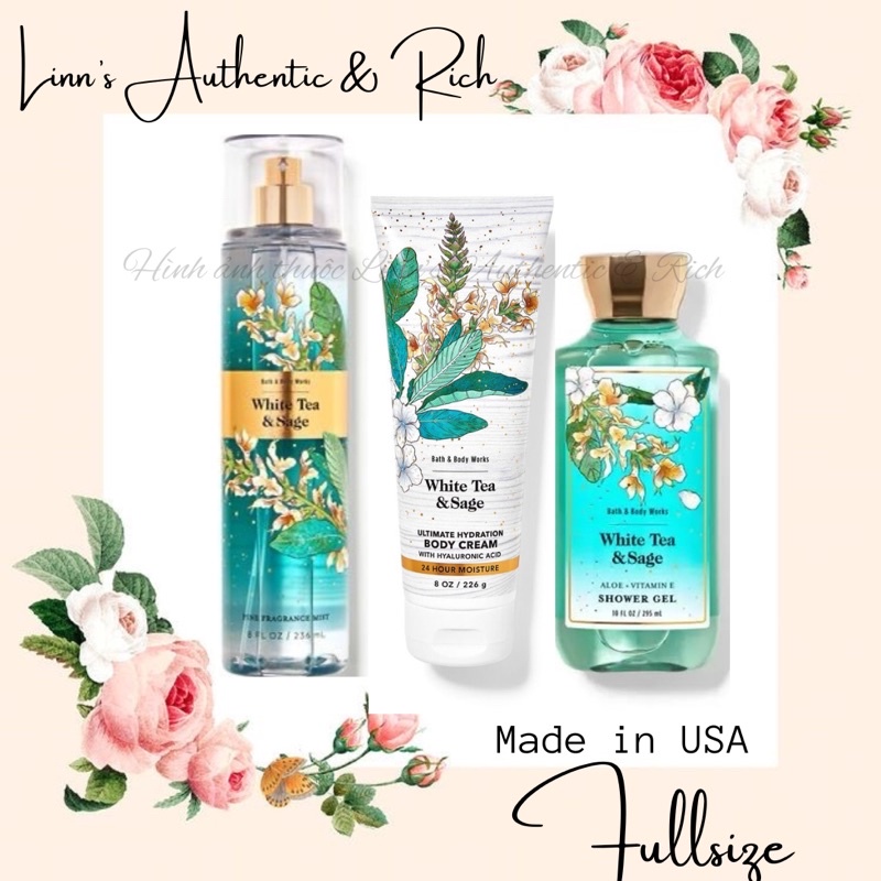 WHITE TEA & SAGE -Xịt Thơm Toàn Thân Nước Hoa Body Mist Bath & Body Works Usa