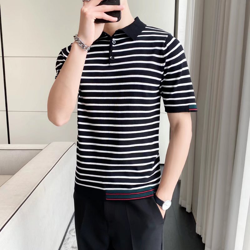 Áo Thun Polo Cổ Bẻ Họa Tiết Kẻ Sọc Thời Trang Chất Lượng Cao Cho Nam Hàn Quốc áo phông rộng simple Sọc áo polo nam fashion áo phông nam có cổ áo thun nam có cổ from rộng áo thun nam tay lỡ