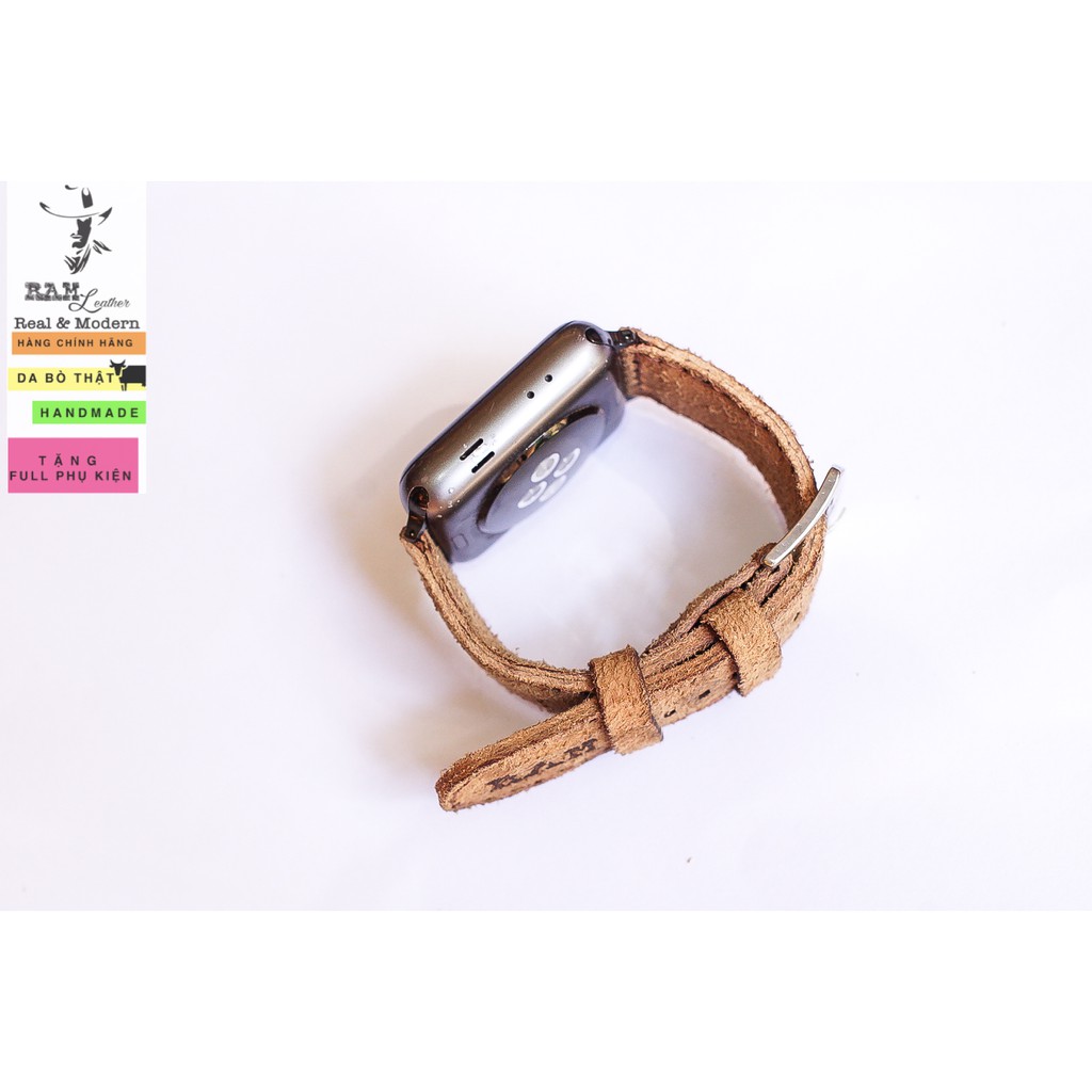 Dây apple watch da bò lộn vàng lúa chín RAM Leather Bauhaus bền chắc