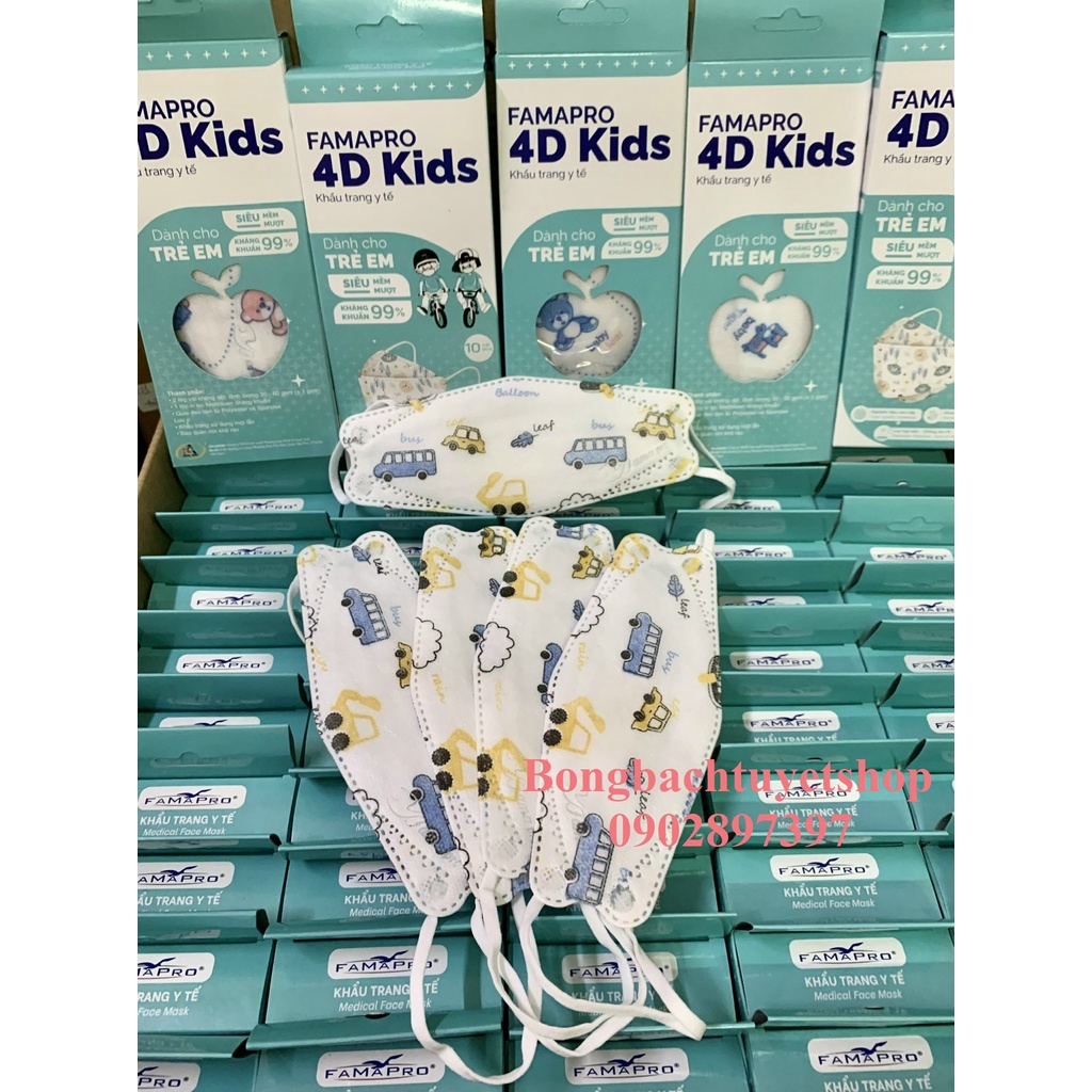 Khấu trang Nam Anh 4D Kids IN HÌNH DỄ THƯƠNG 10 cái/ Hộp - Khẩu trang 4D CON CÁ dành cho bé 3 lớp kháng khuẩn