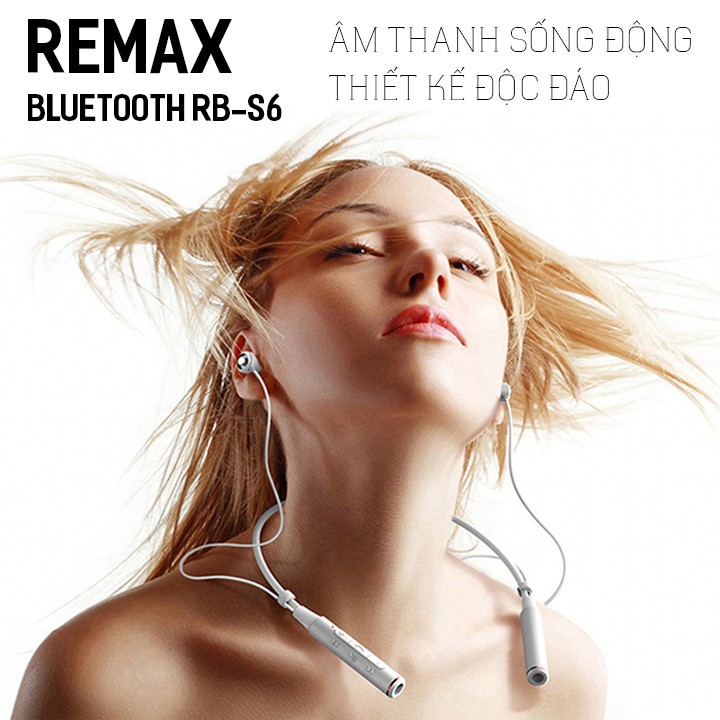 CHÍNH HÃNG  Tai nghe Bluetooth Remax RB-S6 / Remax S6 thể thao choàng cổ có 2 đầu hít nam châm