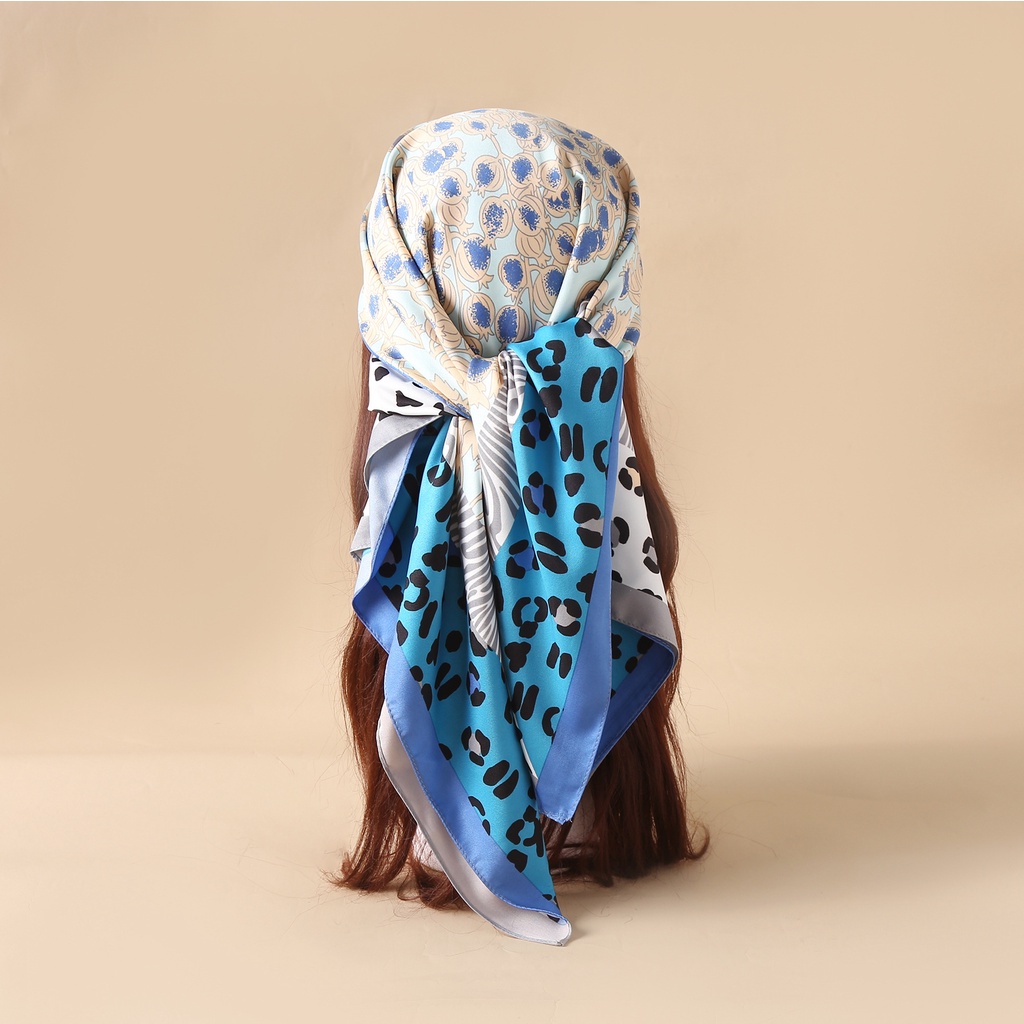 Khăn Quàng Cổ Lụa Vuông 90cm 24H In Họa Tiết Da Báo Đa Năng Thời Trang