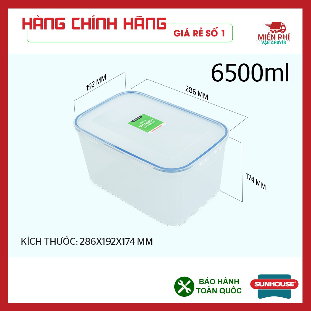 Hộp nhựa đựng thực phẩm, hộp đựng thức ăn ngăn mát Sunhouse BioZone, sử dụng cho ngăn mát tủ lạnh, nhựa nguyên sinh.