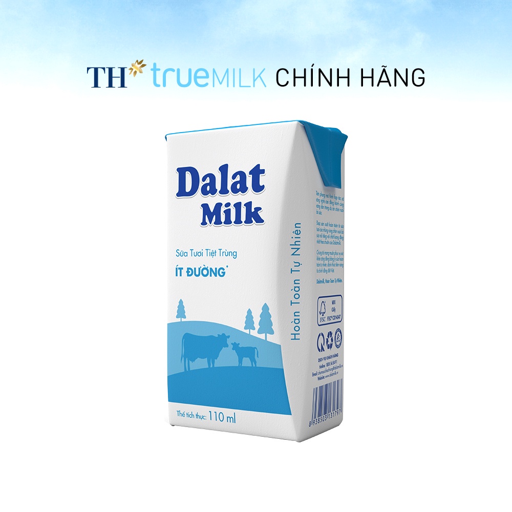 [HDS T8-2022] Sữa tươi tiệt trùng ít đường Dalat Milk - Thùng 48 hộp x 110ml