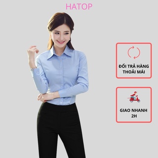 Áo sơ mi nữ tay dài HATOP cao cấp vải cotton loại 1 màu xanh ASXD212