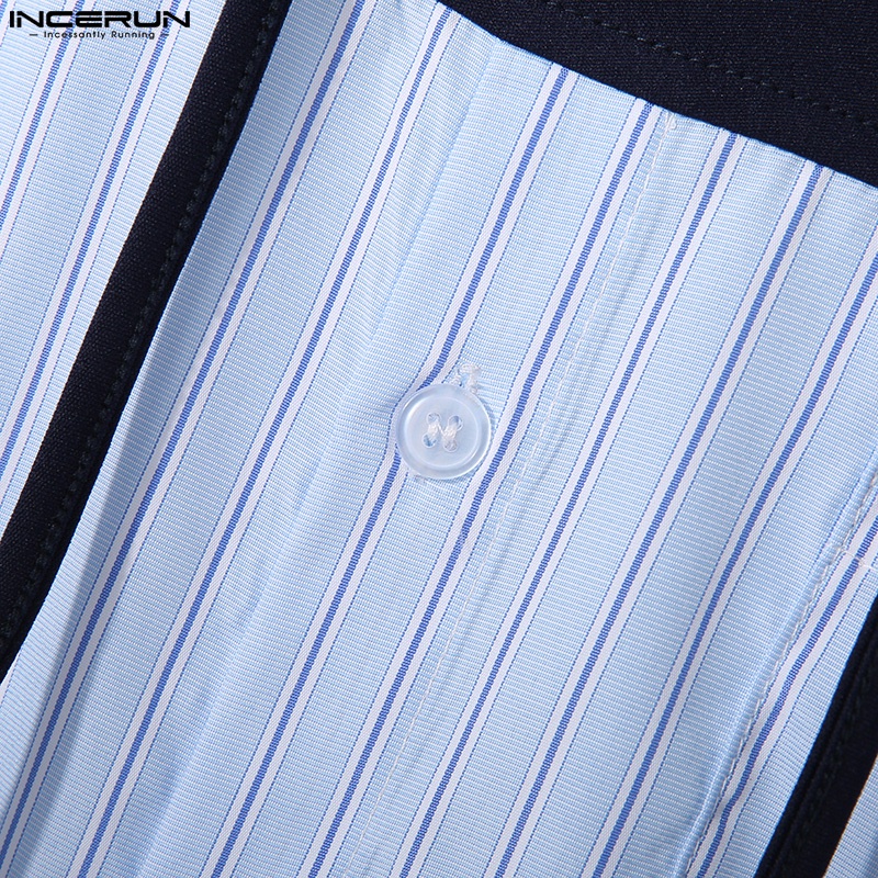 Áo hoodie INCERUN ngắn tay dáng rộng phối màu cá tính thời trang cho nam