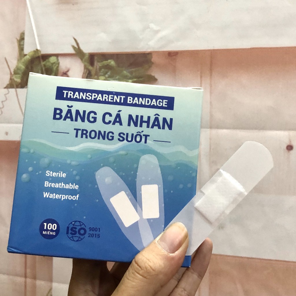 Băng cá nhân chăm sóc vết thương hộp 100 cái màu trong suốtm - Băng cá nhân trong suốt Hộp 100 miếng