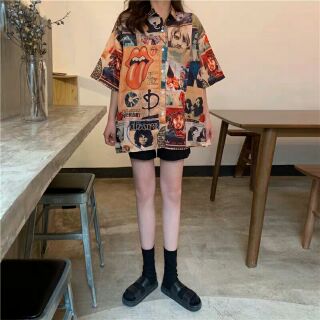 Sơ mi cộc tay họa tiết ulzzang