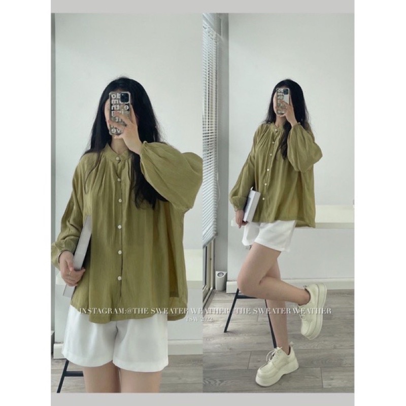 Sơmi tơ nhăn tay bồng nhẹ nhàng