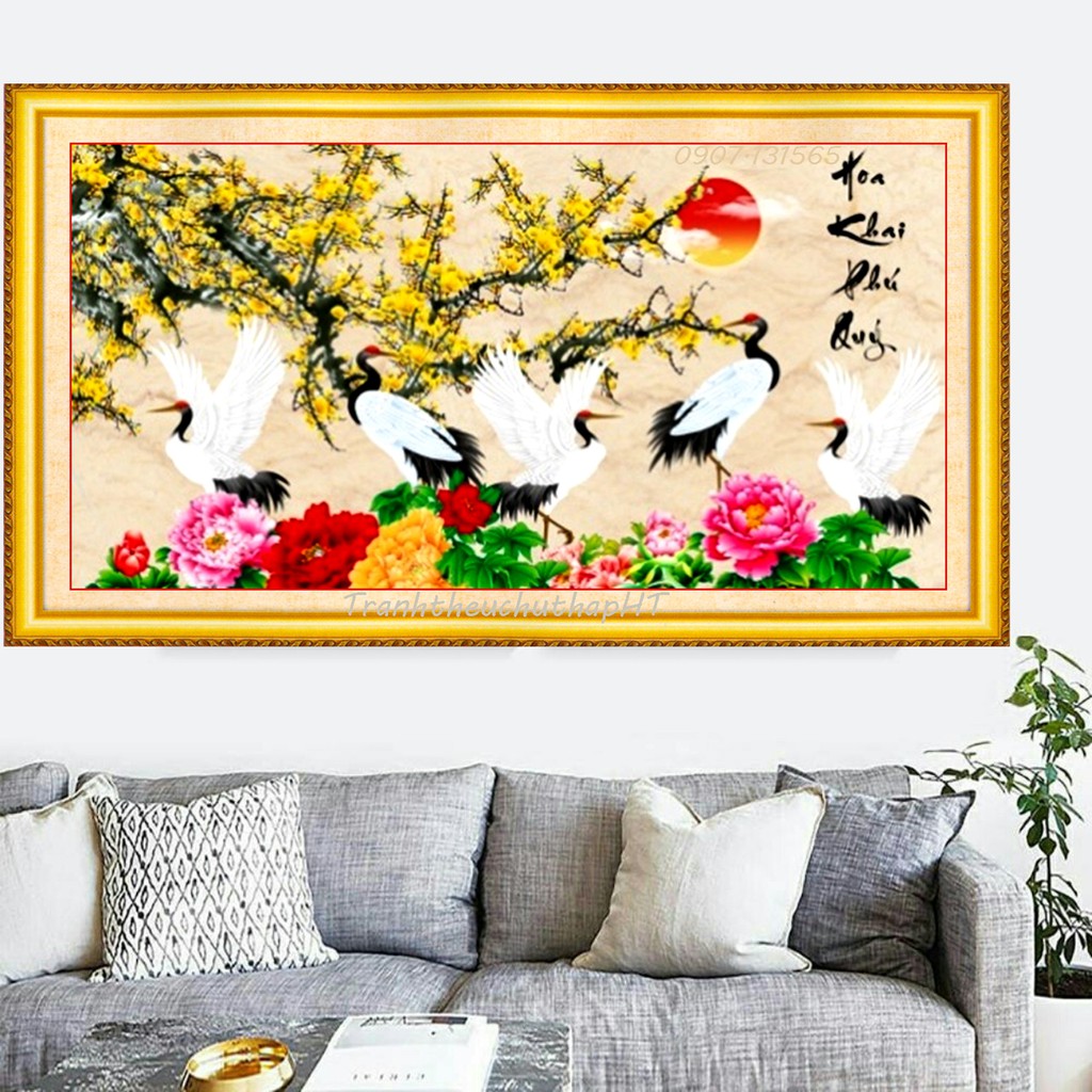 Tranh đính đá Mai khai phú quý 90*50cm - tự đính