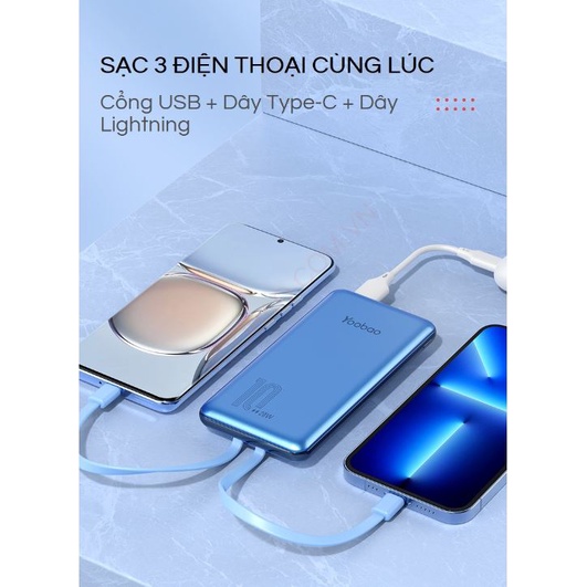 Sạc dự phòng YOOBAO LC2 20W 10000mAh hỗ trợ sạc nhanh PD có sẵn dây sạc, nhỏ gọn, tiện lợi phù hợp mọi điện thoại
