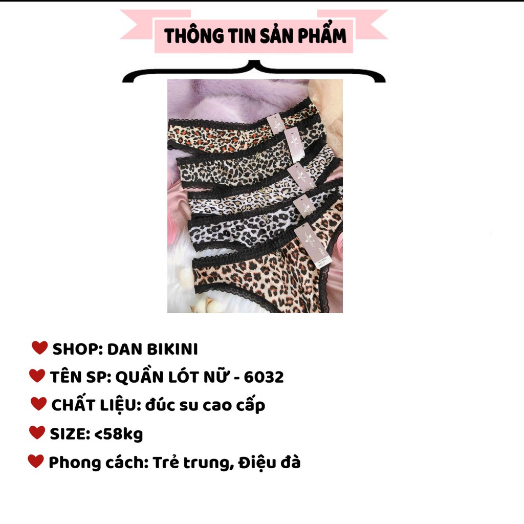 Quần Lót Lọt Khe  - Quần Lót Nữ Lọt Khe đúc su họa tiết da báo thiết kế phối viền ren gợi cảm mã 6032