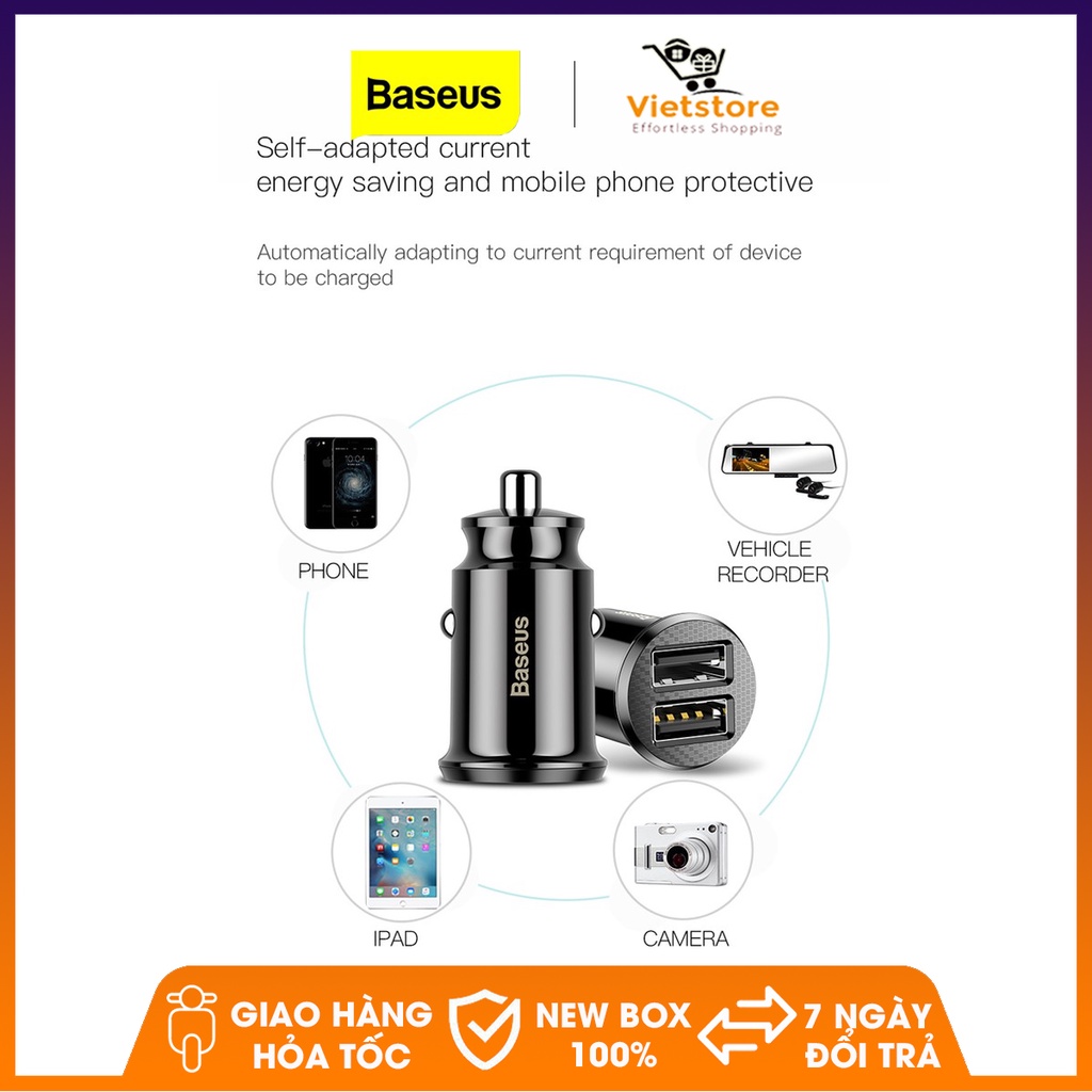 BASEUS Car Charger Mini 2 USB Thông Minh Sạc Điện Thoại Xe Hơi 3.1A Max Nhanh  Adapter Sạc Cho Điện Thoại trong Xe