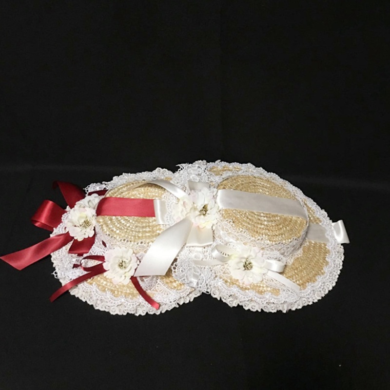 Mũ cói phối ren hoa và ruy băng nhiều màu sắc phong cách Lolita thời trang cho nữ