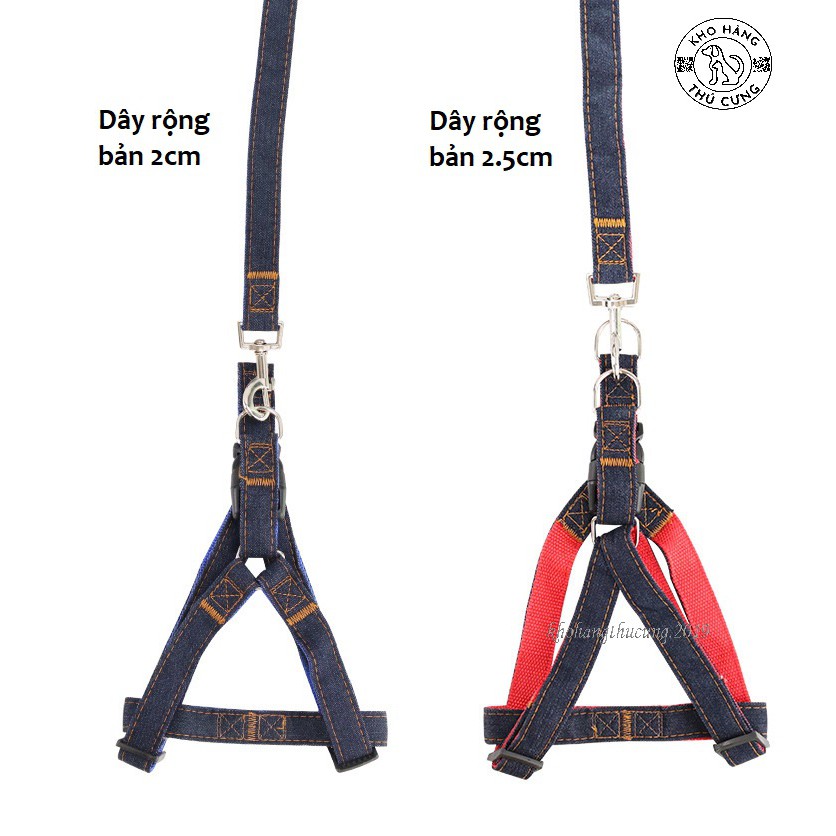 DÂY DẮT CHÓ SIZE NHỎ ĐẾN LỚN VẢI DENIM - COMBO DÂY+YẾM_ Kypet shop