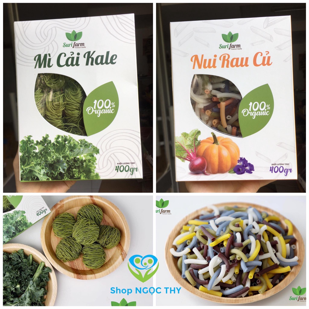 Mì nui hữu cơ Surifarm hộp 400gr (mỳ kale, rau củ, gấc, hoa đậu biếc)