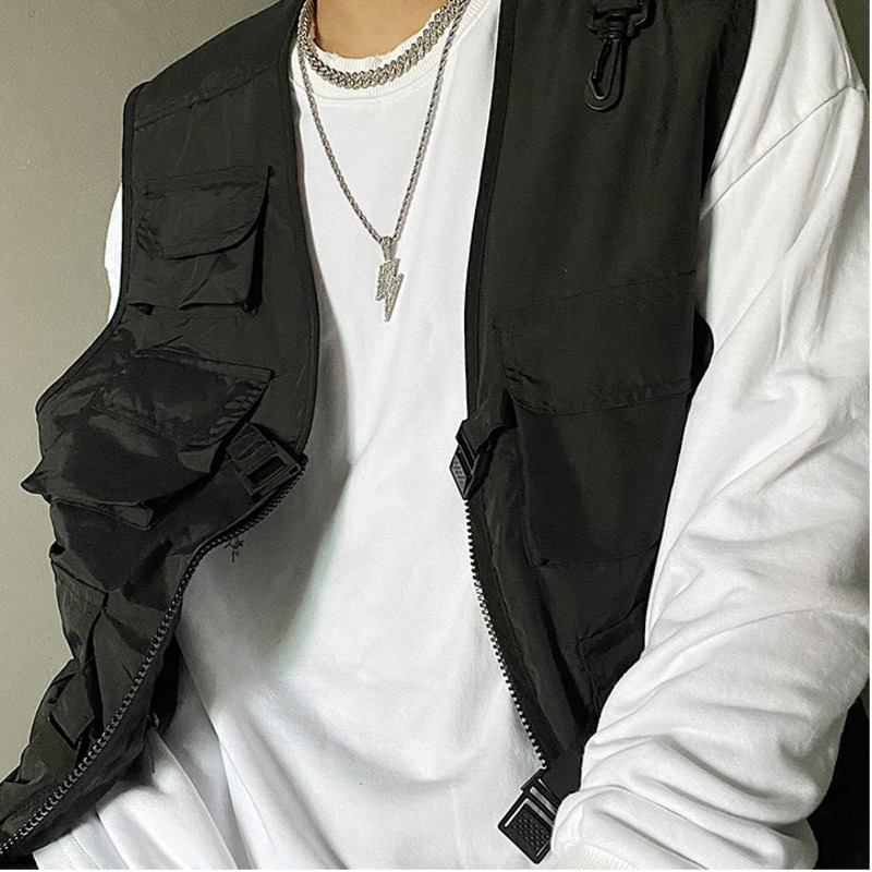 Dây chuyền 22729 mặt hình tia chớp đính kim cương phong cách hip hop đường phố cá tính cho nam