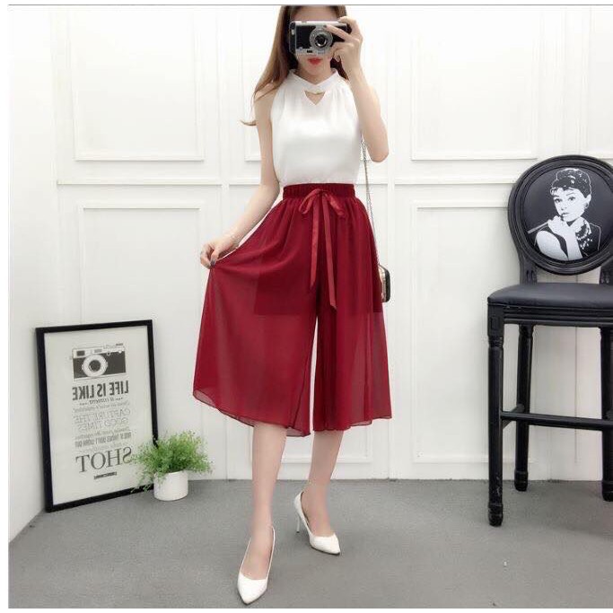 SÉT ÁO THUN KIM TUYẾN KHÔNG TAY VÀ QUẦN VOAN THẮT NƠ EO THỜI TRANG THIẾT KẾ VESTA KT02 | BigBuy360 - bigbuy360.vn