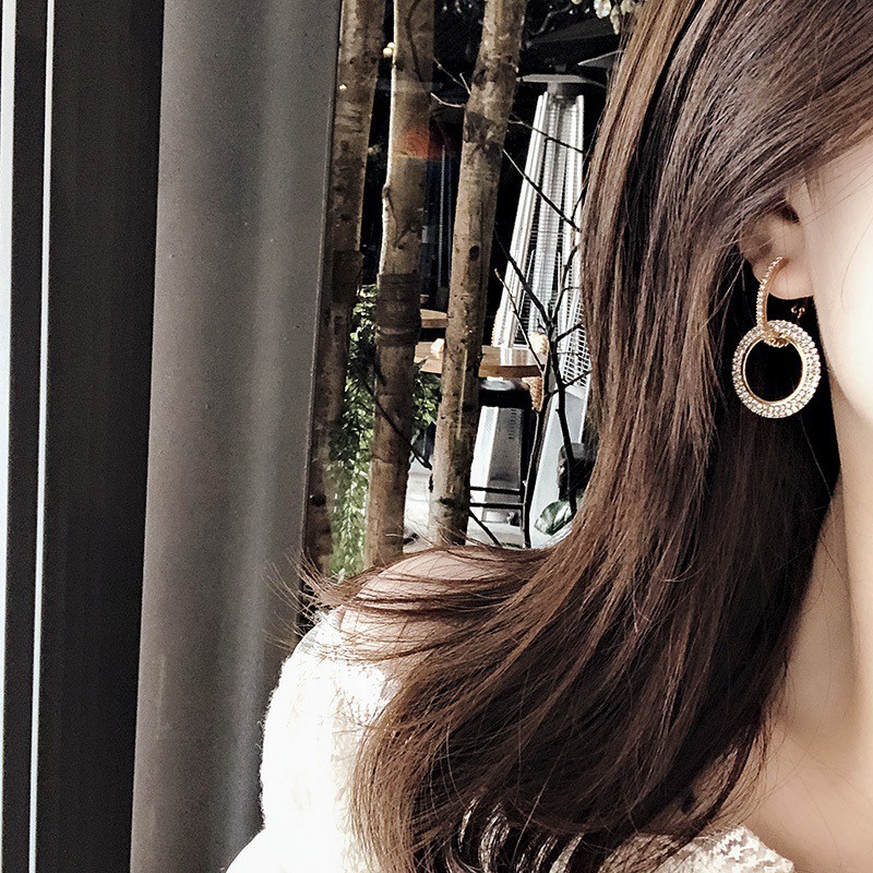 Bông tai đính đá toàn bộ vòng tròn kép cực sang chảnh BT57