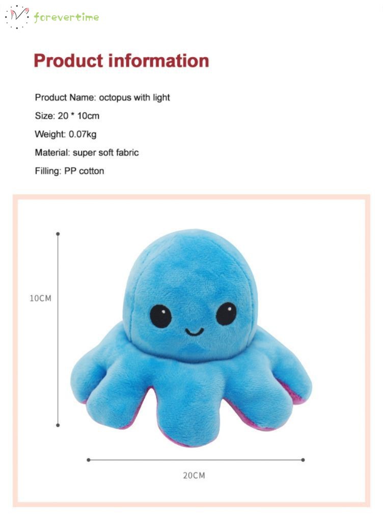 Ready Stock Tik Tok Bạch tuộc nhồi bông cảm xúc - Reversible Octopus plush toy-bạch tuộc cảm xúc Phát sáng JIMMY01