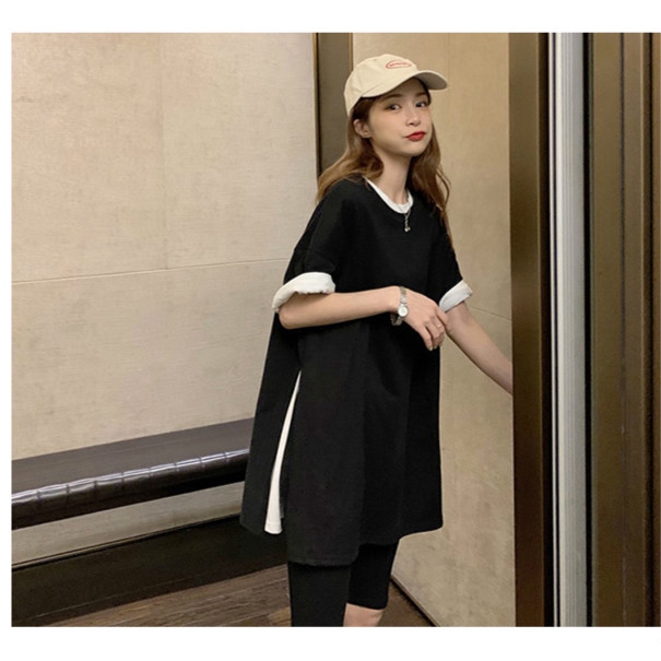 Áo thun SUXI tay ngắn màu trơn thiết kế dáng rộng thoải mái