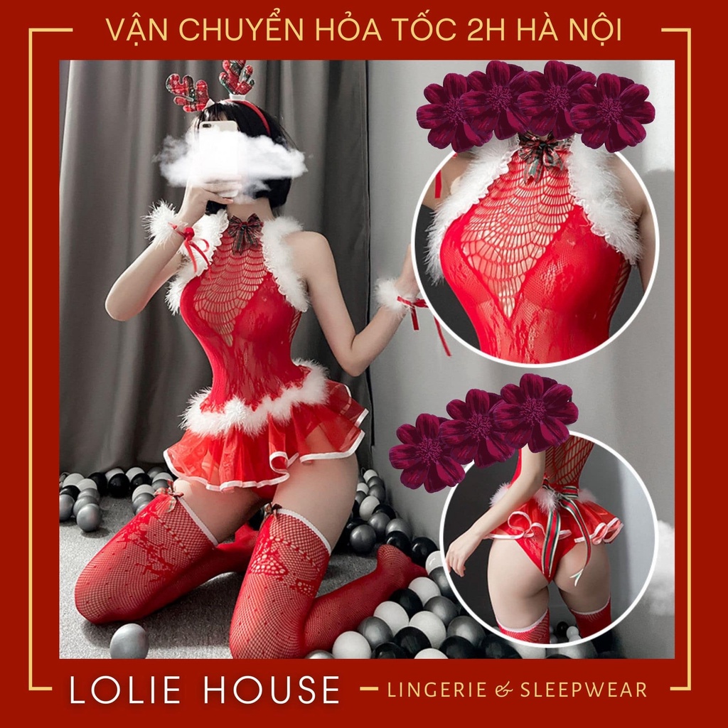 Cosplay noel giáng sinh sexy gợi cảm gồm bodysuit ren lưới đầy đủ phụ kiện LOLIE HOUSE - BS6