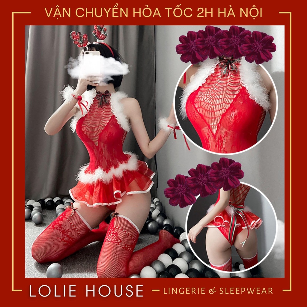 Cosplay noel giáng sinh sexy gợi cảm gồm bodysuit ren lưới đầy đủ phụ kiện LOLIE HOUSE - BS6 | BigBuy360 - bigbuy360.vn