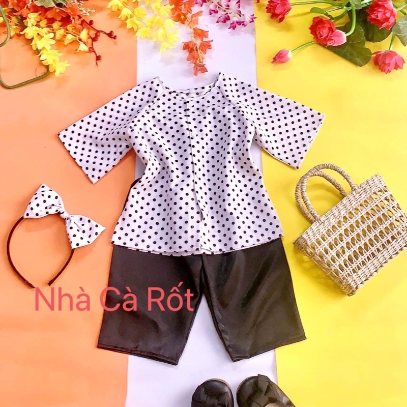 Set bà ba lụa kèm cài nơ cho bé