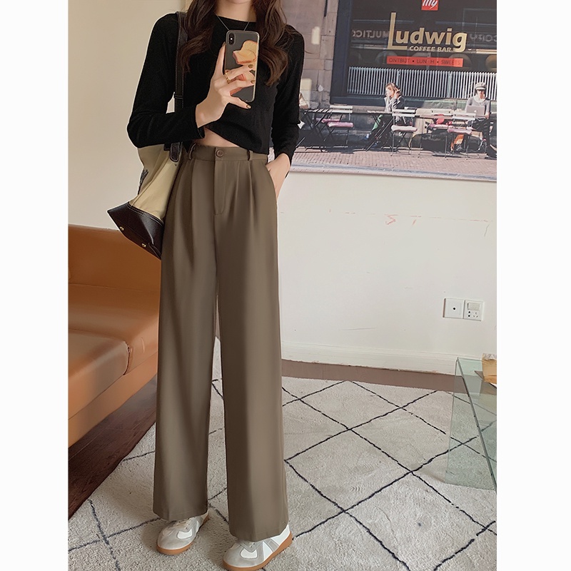 Quần dài ống rộng suông lưng cao thời trang thanh lịch cho nữ