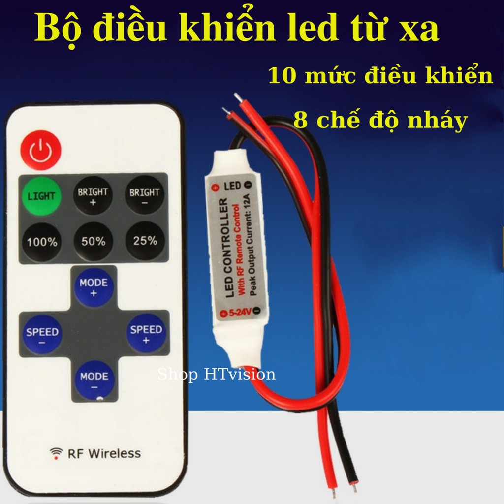 Remote LED Controller 5 - 24V 12A bộ điều khiển lé từ xa sóng RF với  hiệu ứng Dimmer, điều chỉnh tốc độ nháy