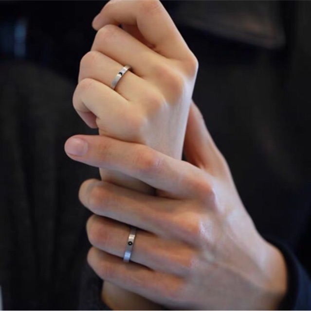 Nhẫn đôi nhẫn cặp nam nữ bạc s925 có size viền vuông khắc tên theo yêu cầu Cá jewelry