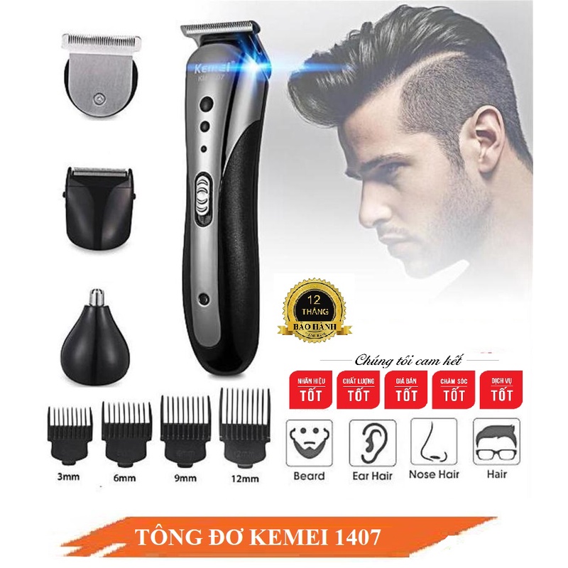 TÔNG ĐƠ CẮT TÓC KIÊM CẠO RÂU - TỈA LÔNG PIN SẠC KEMEI 1407 . .