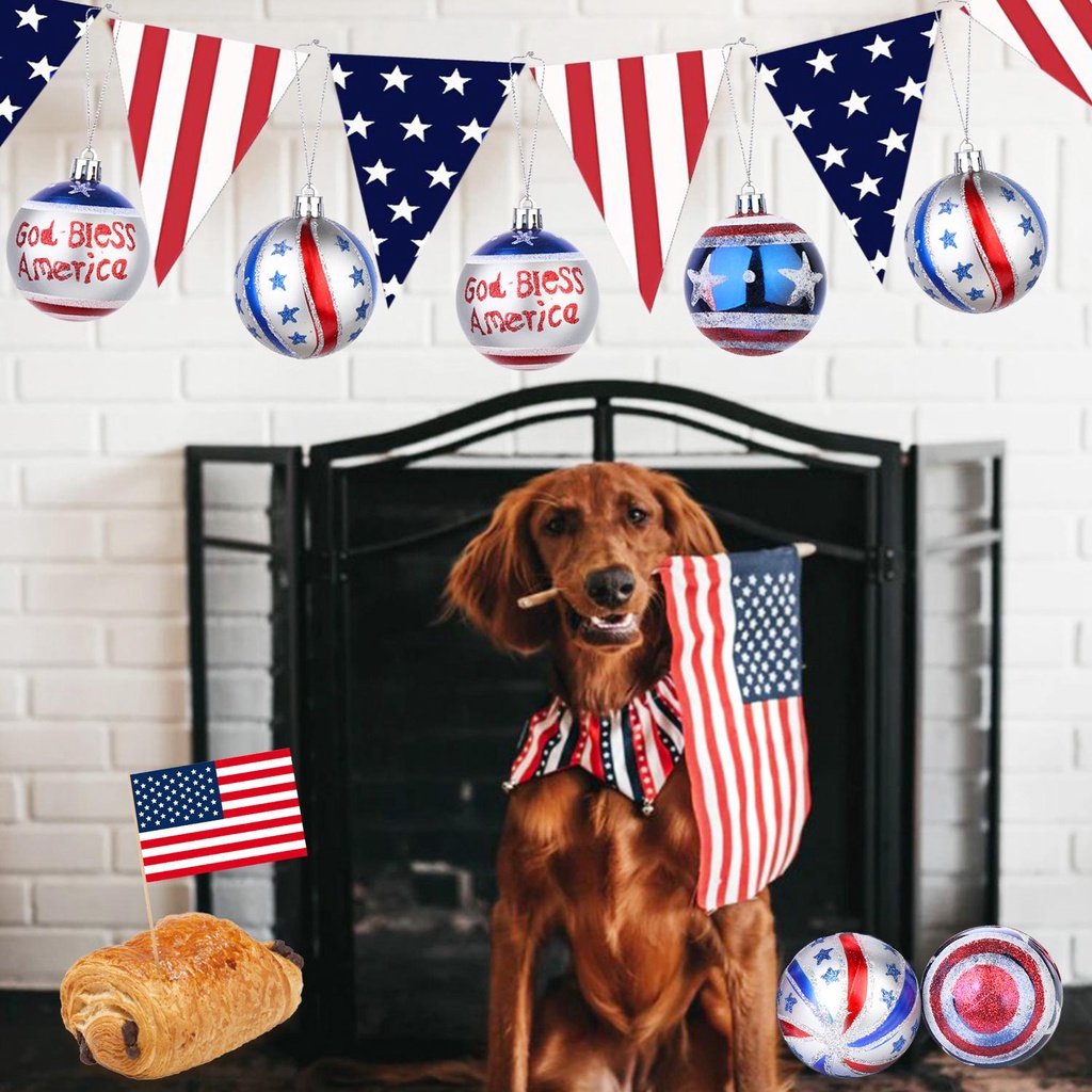 LANSEL Bộ 12 Phụ Kiện Trang Trí Cây Thông Giáng Sinh 4th of July Patriotic
