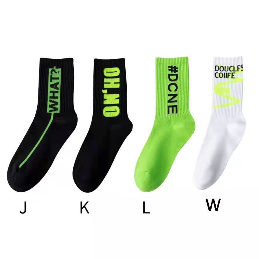 Set 4 Đôi Vớ Cotton Màu Xanh Lá In Chữ Phong Cách Hip Hop Đường Phố Nhật Bản Thời Trang Xuân Thu Cao Cấp Dành Cho Nam Nữ